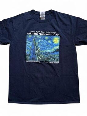 Navy Blue Lovecraft 'Arkham Museum of Art' Starry Night Graphic Tee Medium